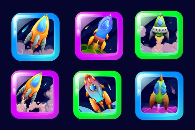 Dibujos animados espacio juego aplicación nave espacial starcraft iconos