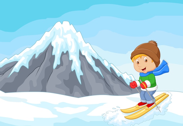 Dibujos animados esquiador alpino carreras colina extrema con iceberg