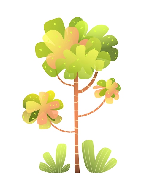 Vector dibujos animados de estilo acuarela lindo árbol y arbusto para diseño de niños árbol estilizado imaginario