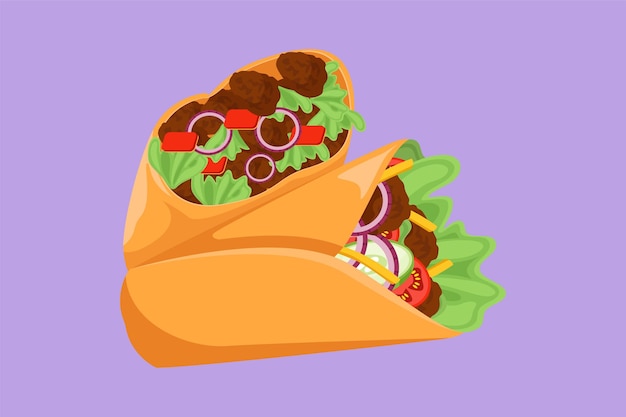 Dibujos animados estilo plano dibujo dos deliciosos burritos en línea mexicanos frescos restaurante logo emblema Comida rápida nacho cafetería tienda logotipo plantilla concepto Delicioso almuerzo Diseño gráfico vector ilustración