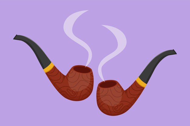 Dibujos animados estilo plano dibujo fumar pipa con plantilla de humo logotipo etiqueta pegatina icono símbolo Pipa de tabaco aislada Tubo para fumar tabaco Pipa de fumar personal Ilustración de vector de diseño gráfico