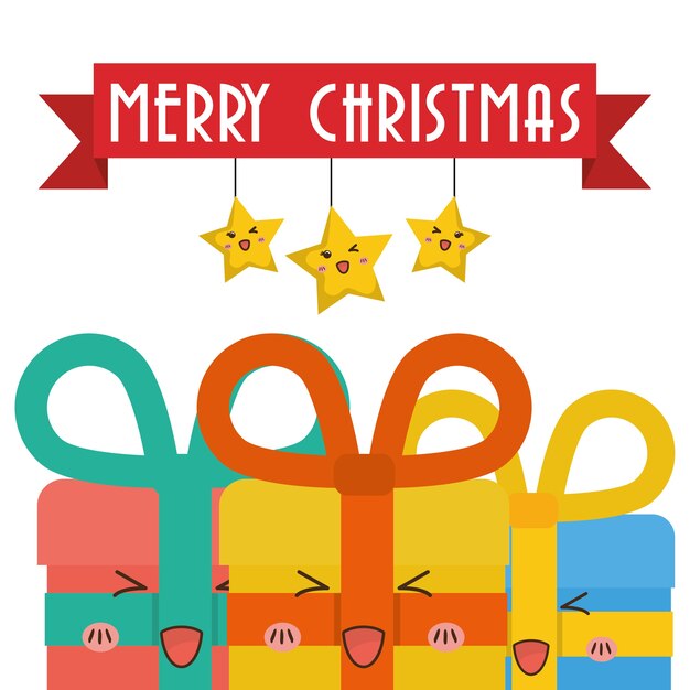 Dibujos animados de estrellas y regalos del diseño de Chistmas