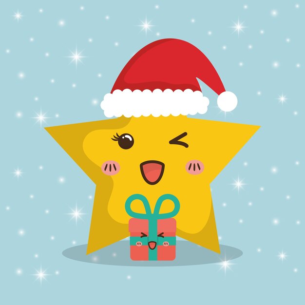 Dibujos animados de estrellas y regalos del diseño de Chistmas