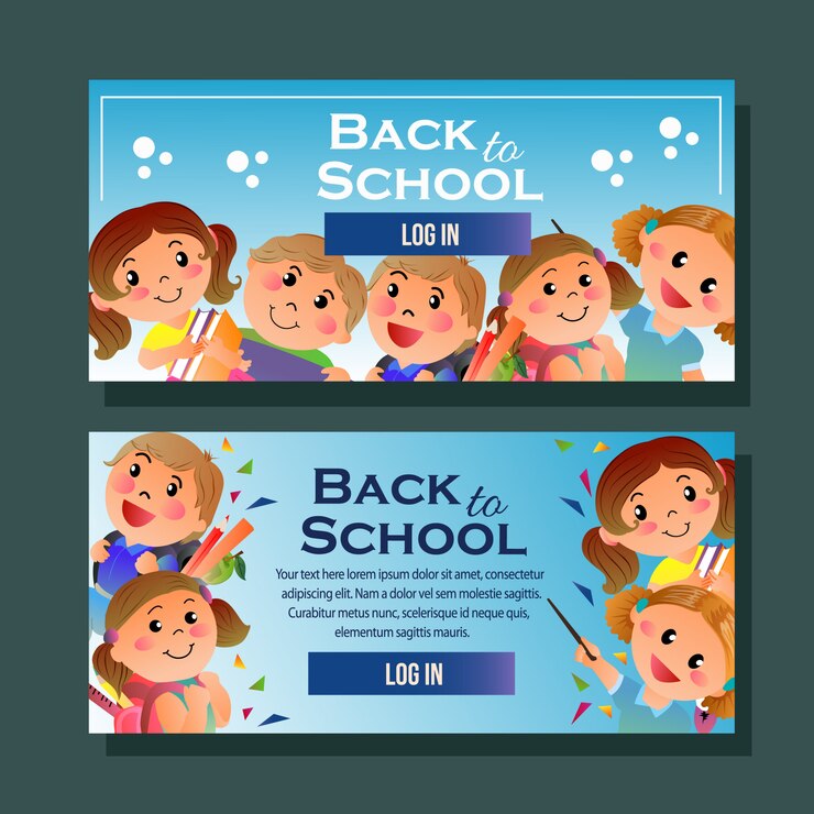Dibujos animados de estudiante horizontal de banner escolar
