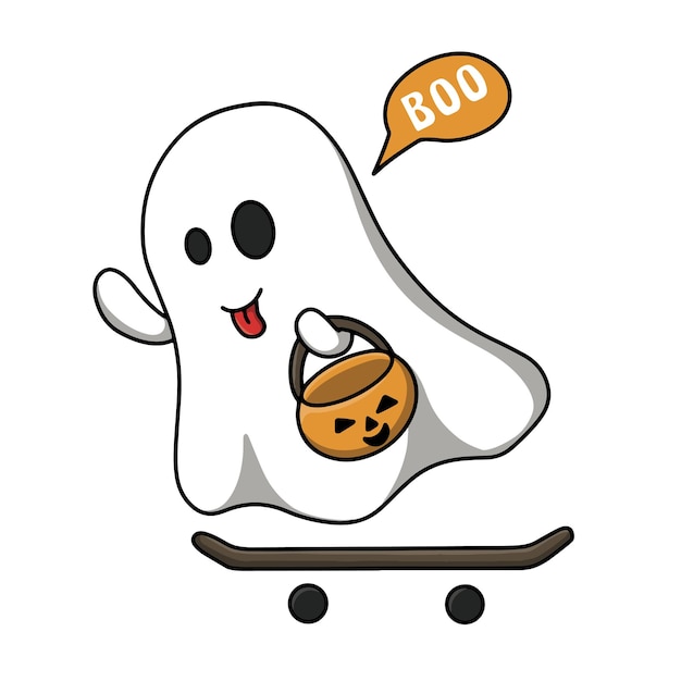 Vector dibujos animados fantasma patinar halloween