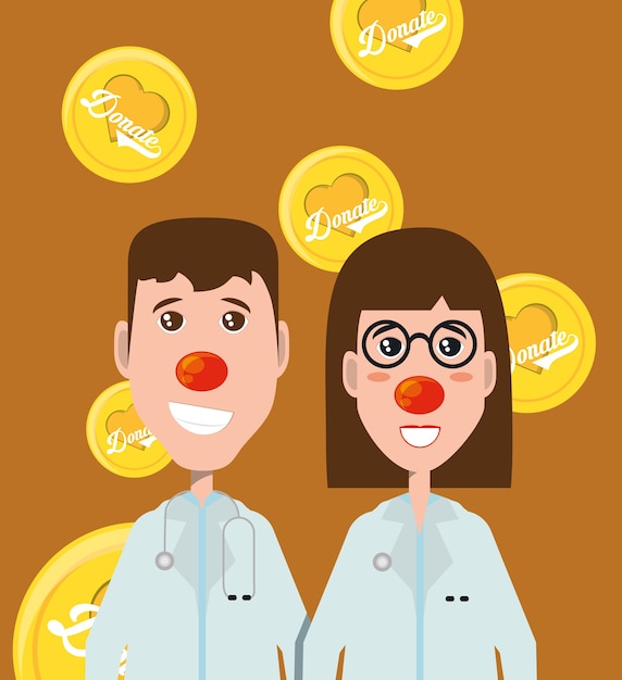 Dibujos animados felices doctores con narices rojas