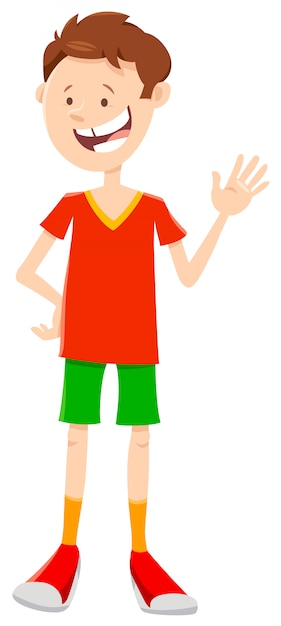 Dibujos animados feliz adolescente o niño chico personaje