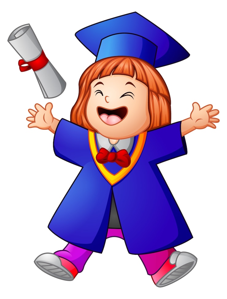 Vector dibujos animados feliz chica de graduación