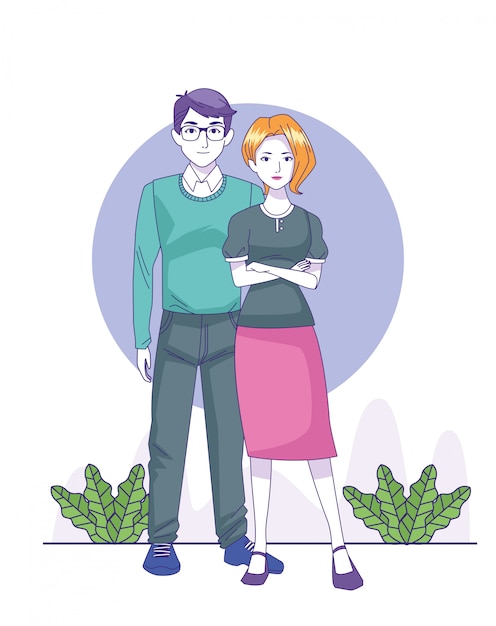 Dibujos animados feliz hombre y mujer de pie