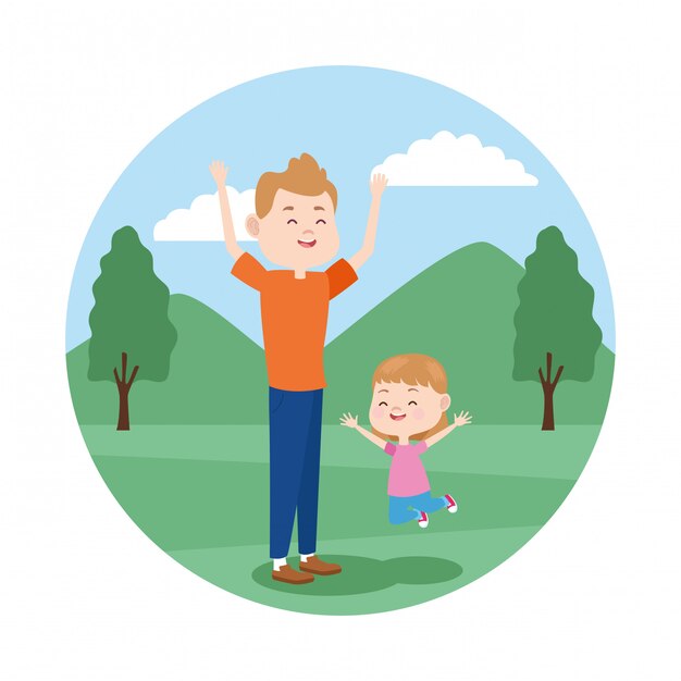 Dibujos animados feliz padre e hija