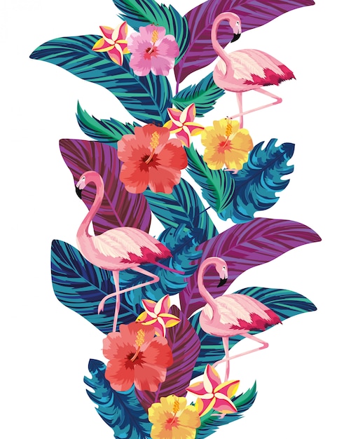 Dibujos animados de flamencos tropicales