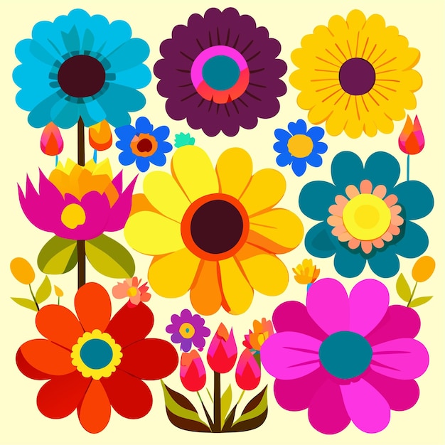 Dibujos animados de flores coloridas para la decoración de verano