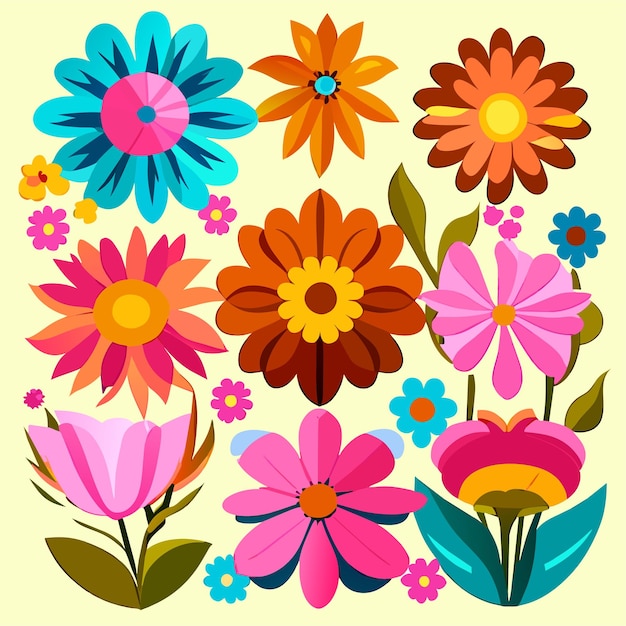 Dibujos animados de flores coloridas para la decoración de verano