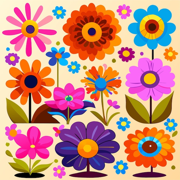 Dibujos animados de flores coloridas para la decoración de verano