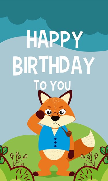 Dibujos animados de fox en la tarjeta del feliz cumpleaños