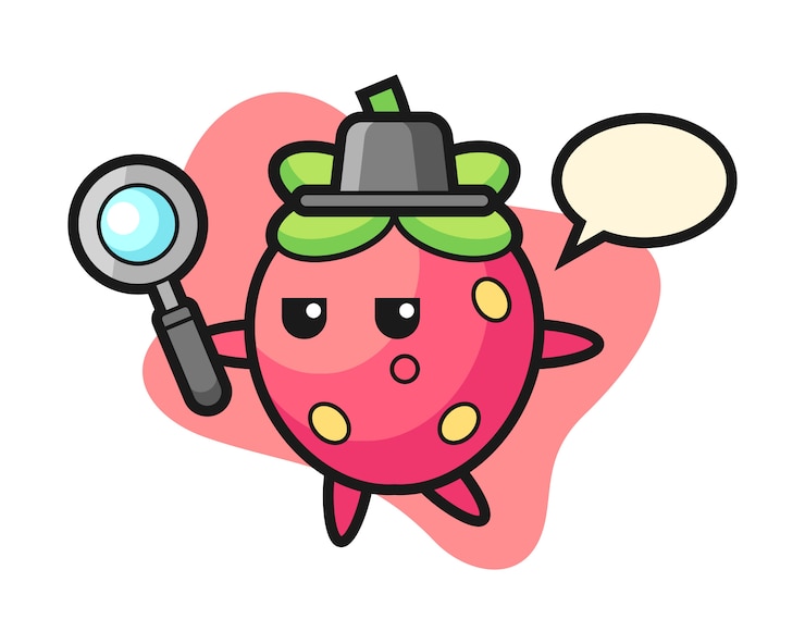 Vector dibujos animados de fresa buscando con una lupa