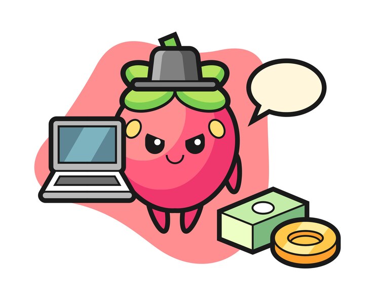 Vector dibujos animados de fresa como hacker