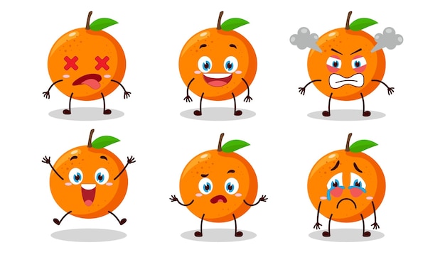 dibujos animados de frutas naranja con muchas expresiones ilustración de diseño