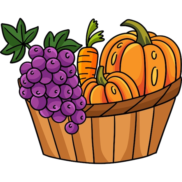 Dibujos animados de frutas y verduras de la cosecha de acción de gracias