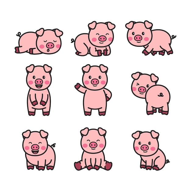 Vector dibujos animados de garabato de cerdo