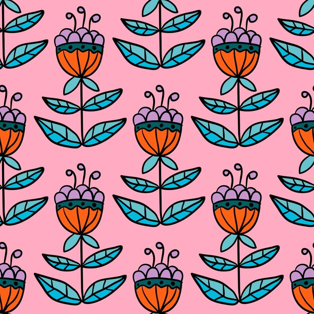 Dibujos animados garabato flor lineal de patrones sin fisuras. Fondo floral de fantasía.