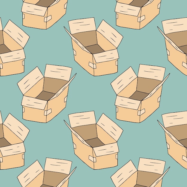 Dibujos animados garabato paquete caja de patrones sin fisuras. Fondo de entrega.