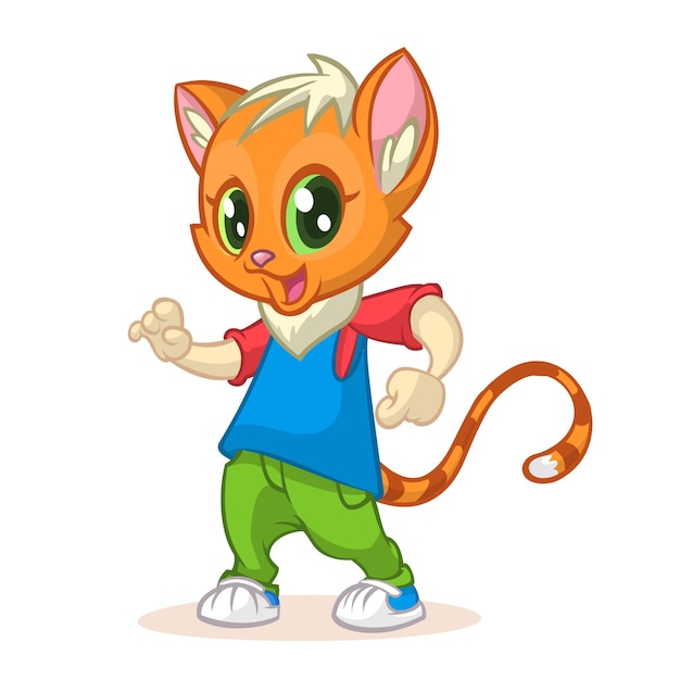 Dibujos animados gatito bailando ilustración vectorial de gato feliz bailando discoteca