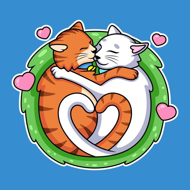 Dibujos animados de gato dulce pareja con amor. Ilustración del icono de animales