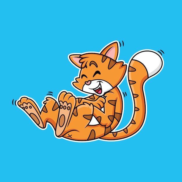 Vector dibujos animados gato expresión riendo en fondo azul