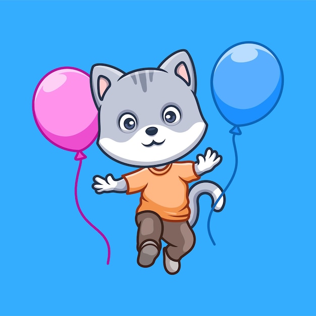Dibujos animados de gatos grises de cumpleaños