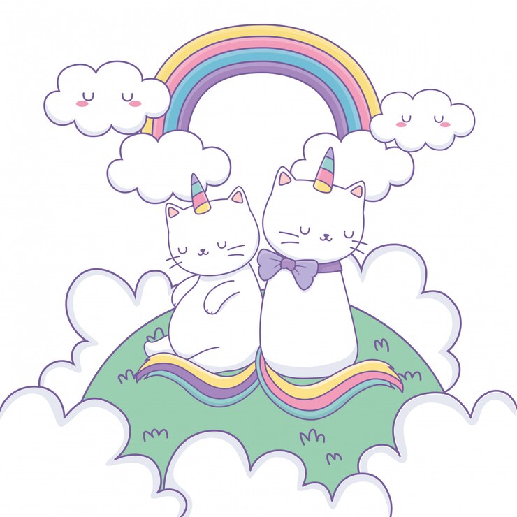 Vector dibujos animados de gatos unicornio