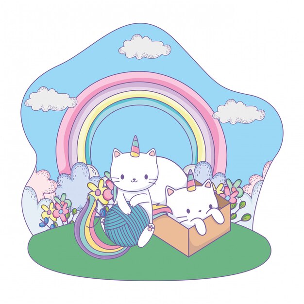 Dibujos animados de gatos unicornio