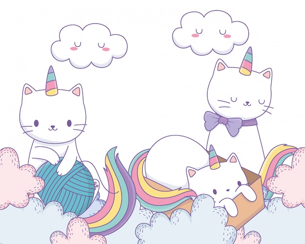 Dibujos animados de gatos unicornio