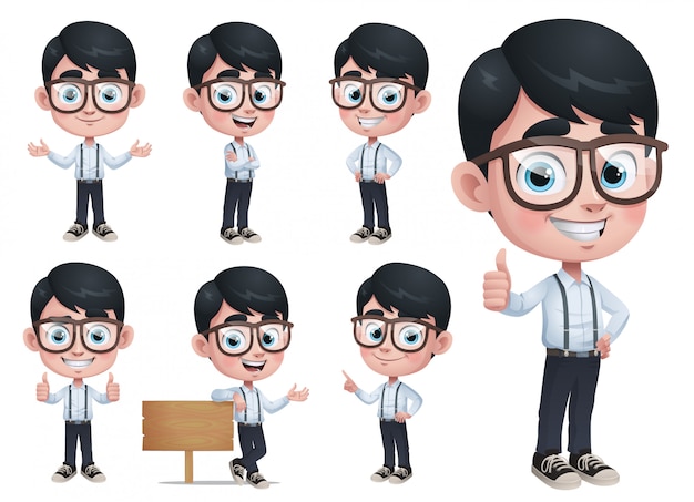 Dibujos animados Geek Boy Mascot