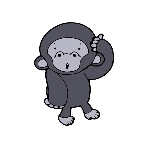 Dibujos animados gorila cómic mono garabateo ilustración vectorial aislado en fondo blanco