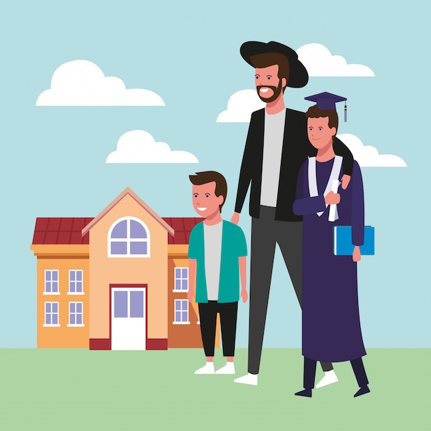 Dibujos animados de graduación de estudiantes