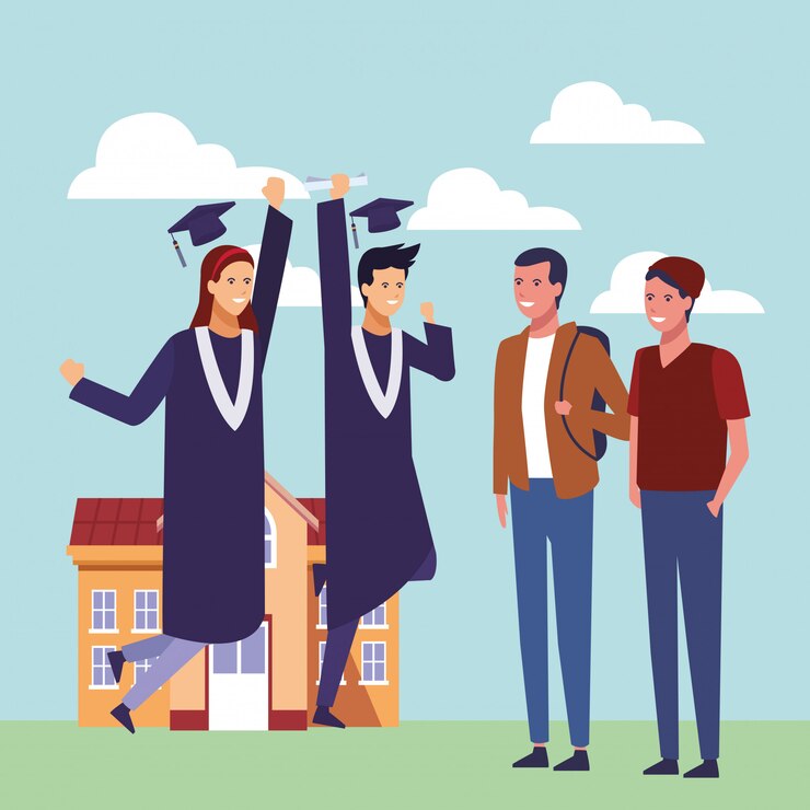 Vector dibujos animados de graduación de estudiantes
