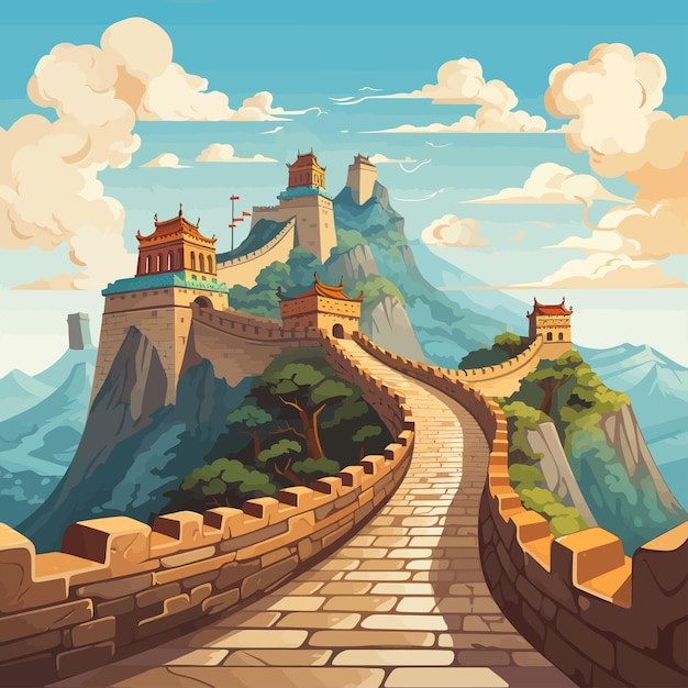 Vector dibujos animados_gran muralla_china_vector_ilustración