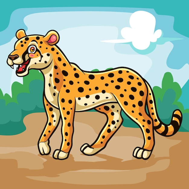 Vector dibujos animados de guepardo aislados en una hermosa escena de jardín
