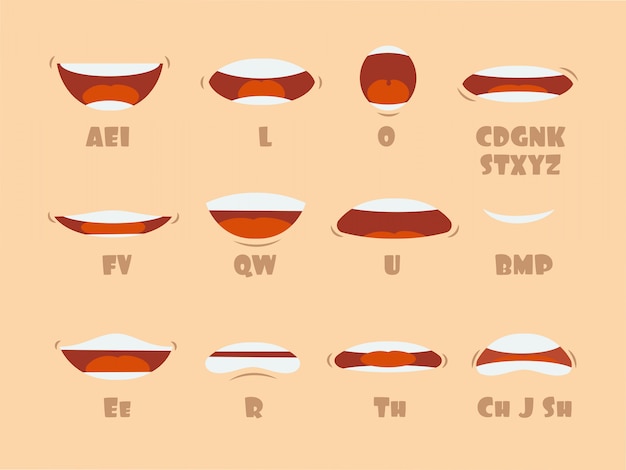 Dibujos animados hablando boca y labios expresiones animaciones poses