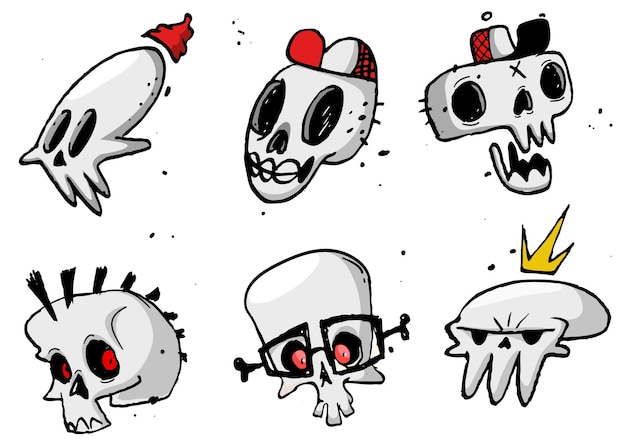 dibujos animados Halloween cráneos divertidos establecidos aislados en fondo blanco Grim reapers ilustración genial para icono