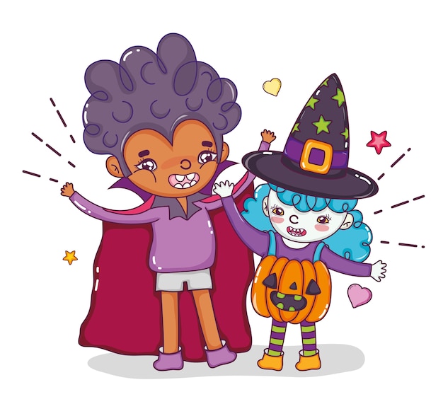 Vector dibujos animados de halloween y niños