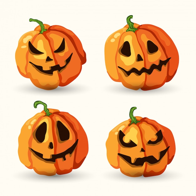 Dibujos animados de halloween sonriente conjunto de calabazas de cara espeluznante