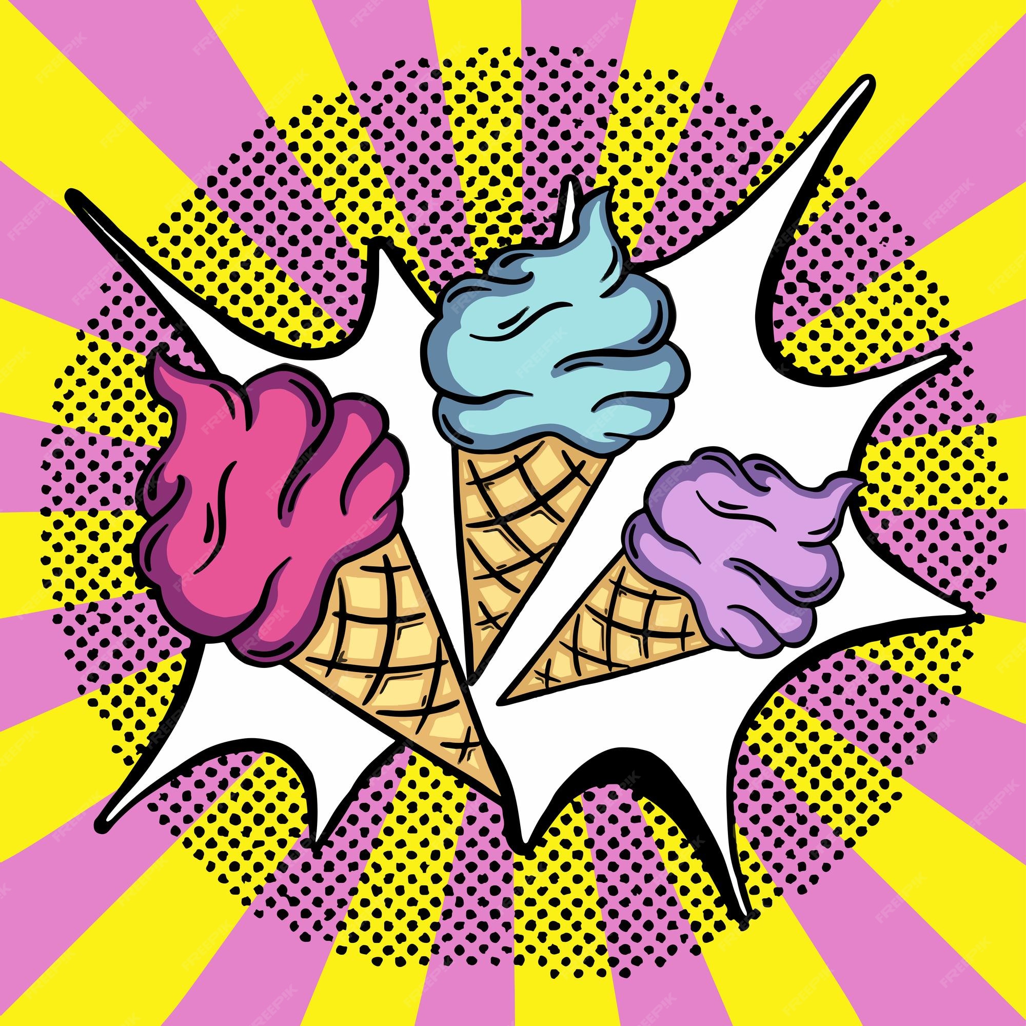 Dibujos animados de helado de arte pop e ilustración de calidad | Vector  Premium