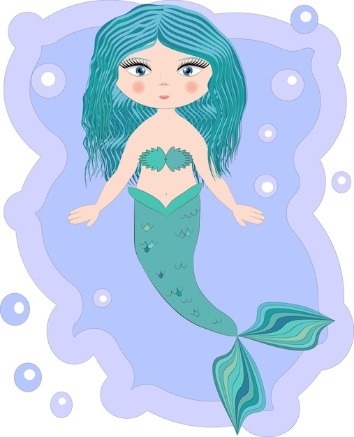 Vector dibujos animados hermosa sirenita en una corona siren sea tema