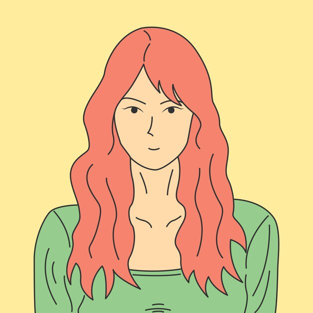 Dibujos animados hermosos retratos de mujeres jóvenes. lindo, mujer joven, avatar
