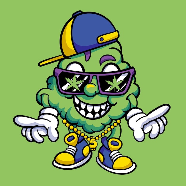 Vector dibujos animados de hierba de marihuana de hip hop