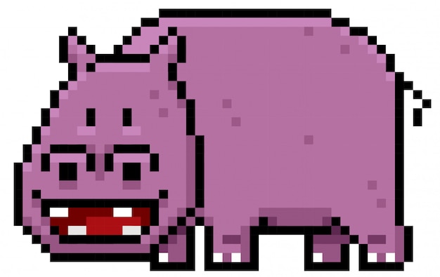 Dibujos animados de hipopótamo pixel diseño