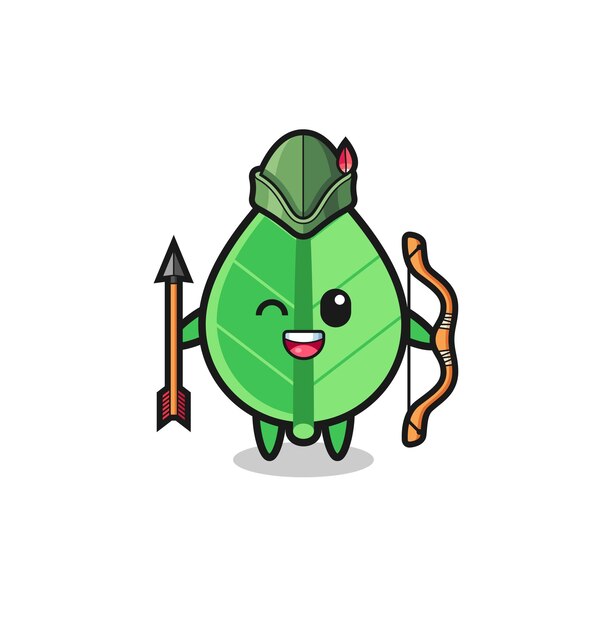 Dibujos animados de hojas como mascota de arquero medieval