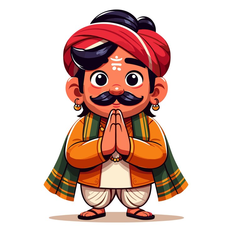 Vector dibujos animados hombre indio con ropa tradicional y namaste ilustración vectorial